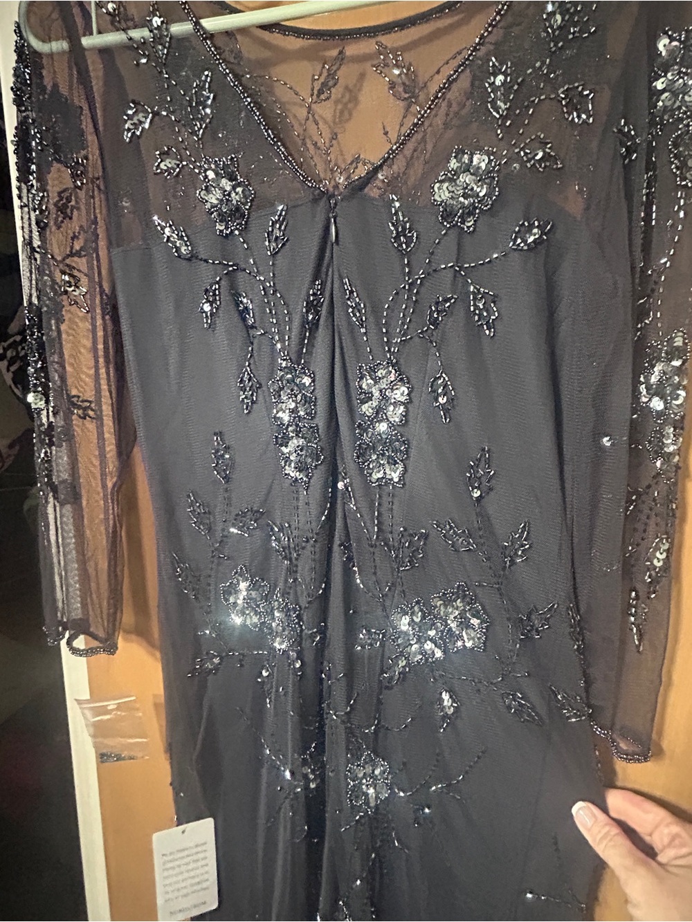 Charcoal Beaded Lace Sheath Dress - Evening Elegance - Picture 7 of 13